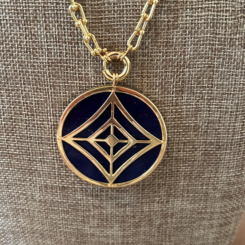 Lapis Gold Plated Art Deco Pendant- New- Custom Made - Picture 10 of 17